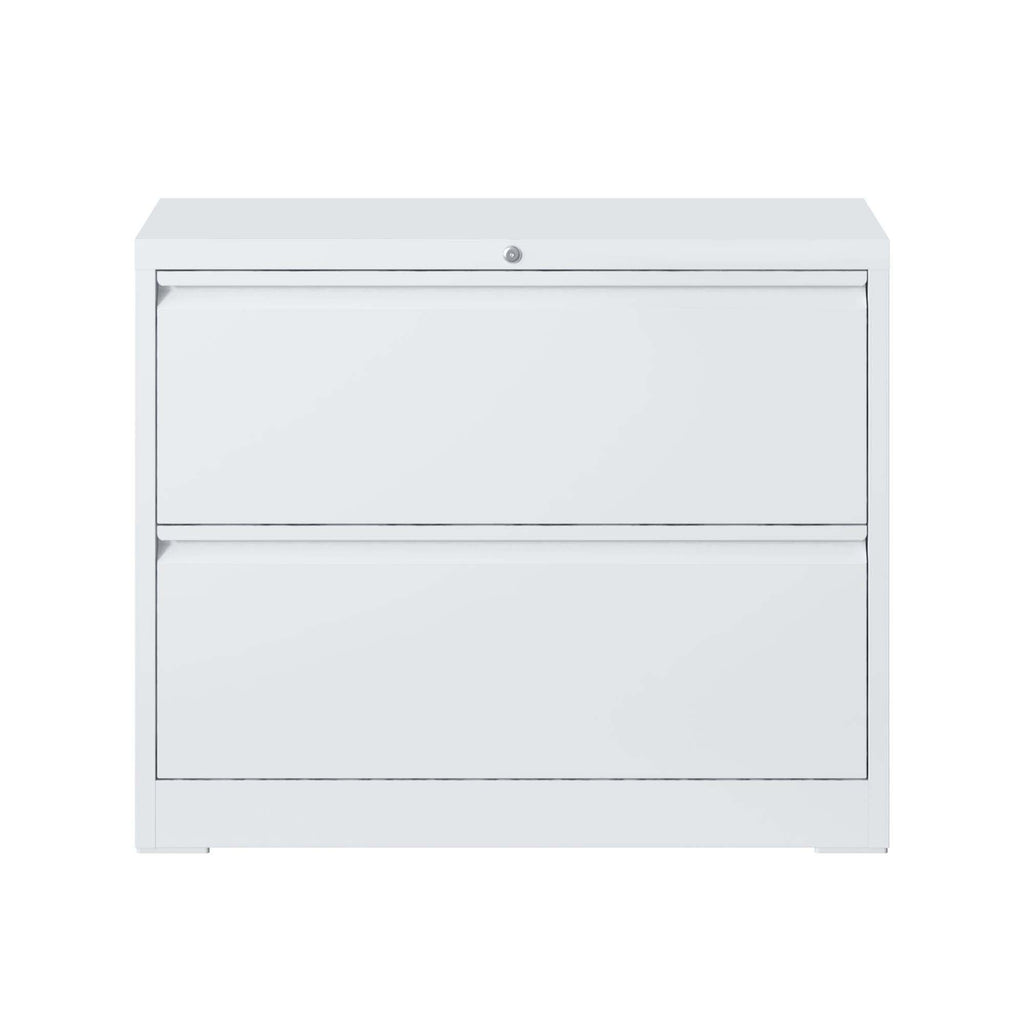 Lateral File Cabinet 2 Drawer, Locking File Cabinet With Anti Tip Interlock, Heavy Duty Storage For Letter / Legal / A4 Files - White