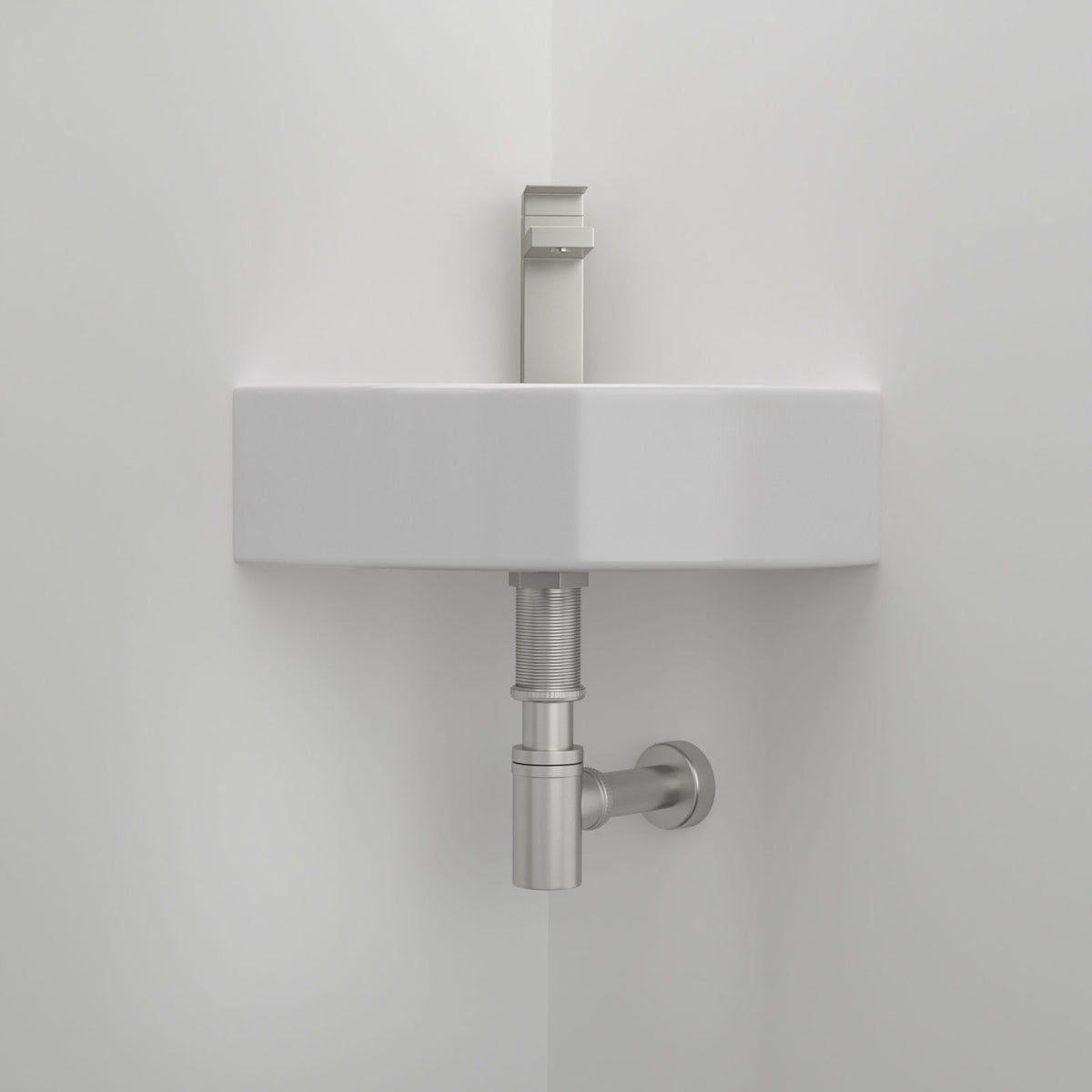 Triangle Porcelain Wall Mount Vessel Sink With Single Faucet Hole & Overflow - White