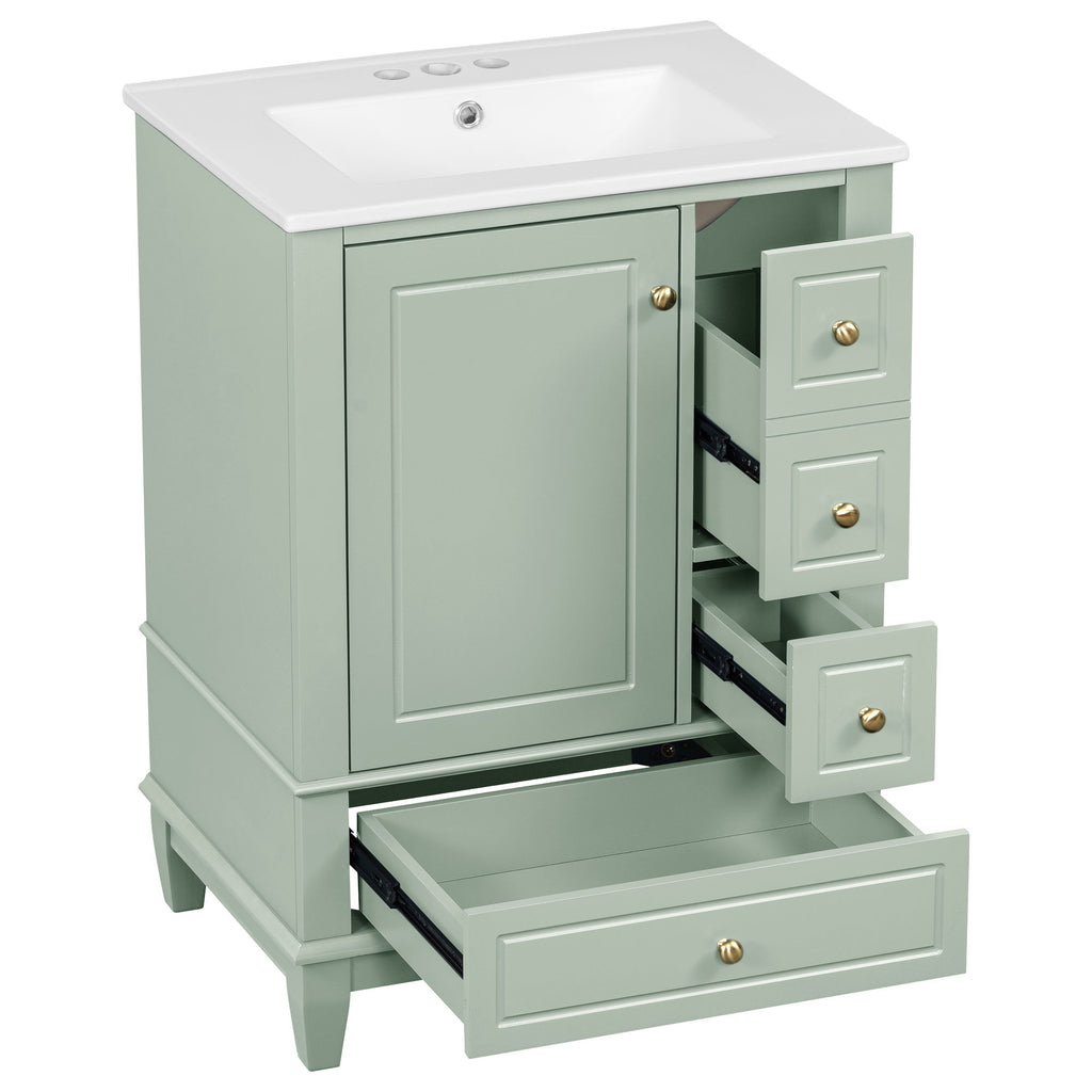 Modern Bathroom Vanity With Sink, Freestanding Cabinet With Drawers And Storage Shelves