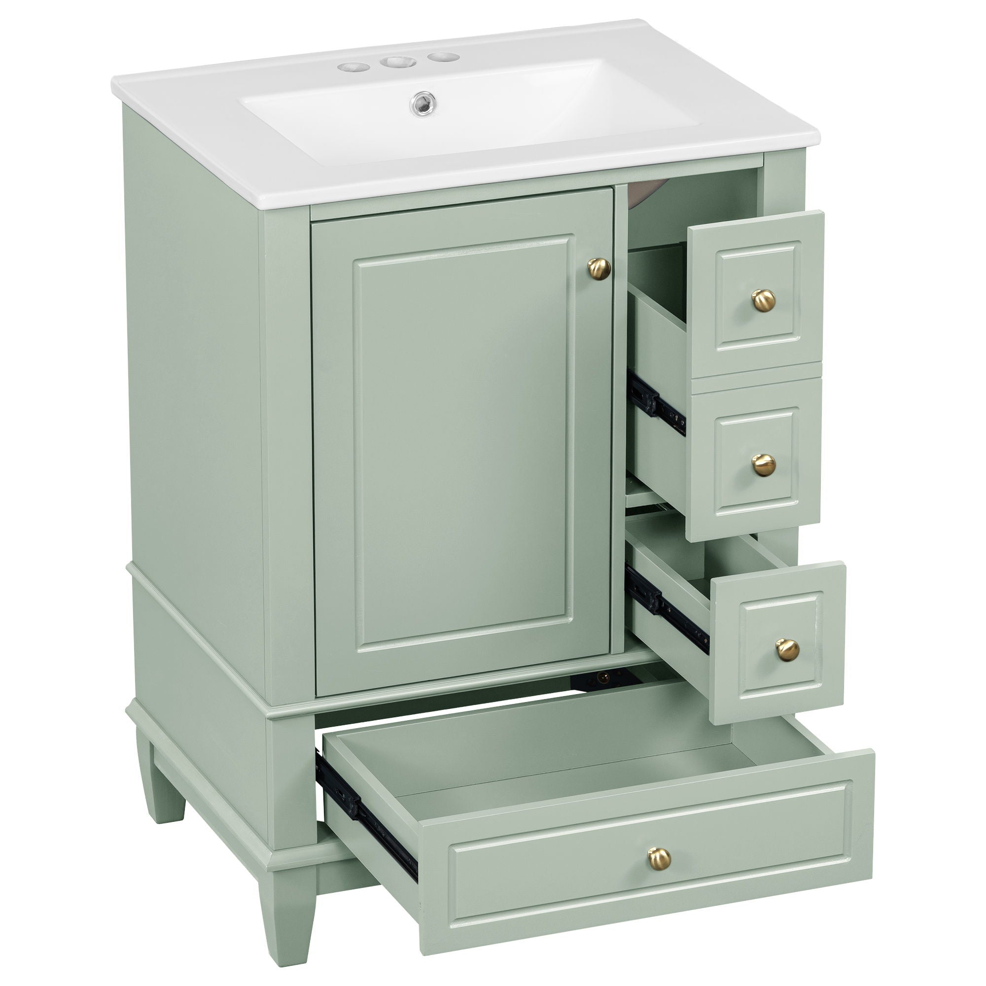 Modern Bathroom Vanity With Sink, Freestanding Cabinet With Drawers And Storage Shelves