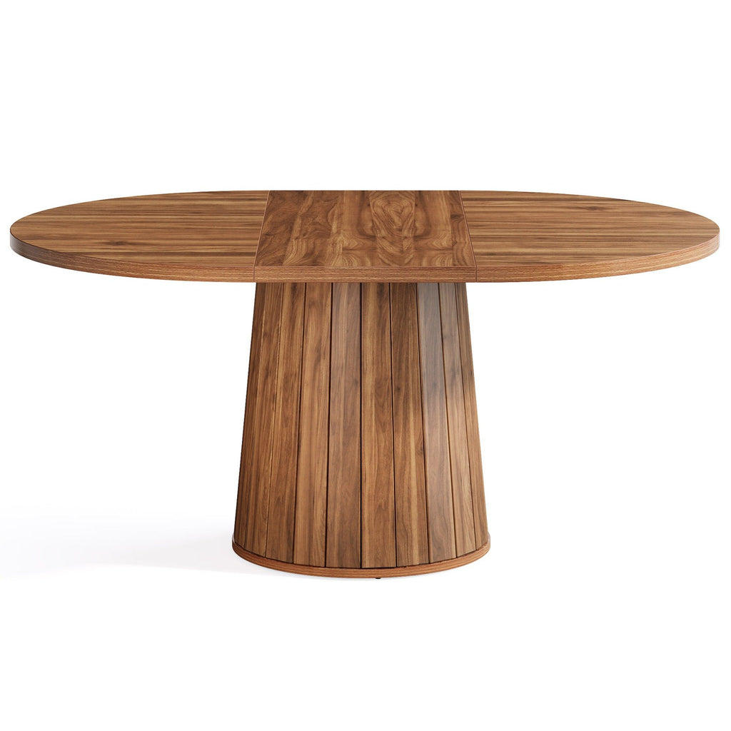 Oval Conference Table, Meeting Room Table With Cylindrical Base - Brown