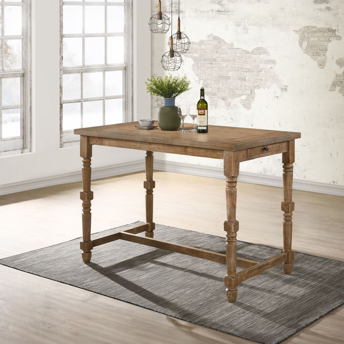 Farsiris - Counter Height Table - Weathered Oak