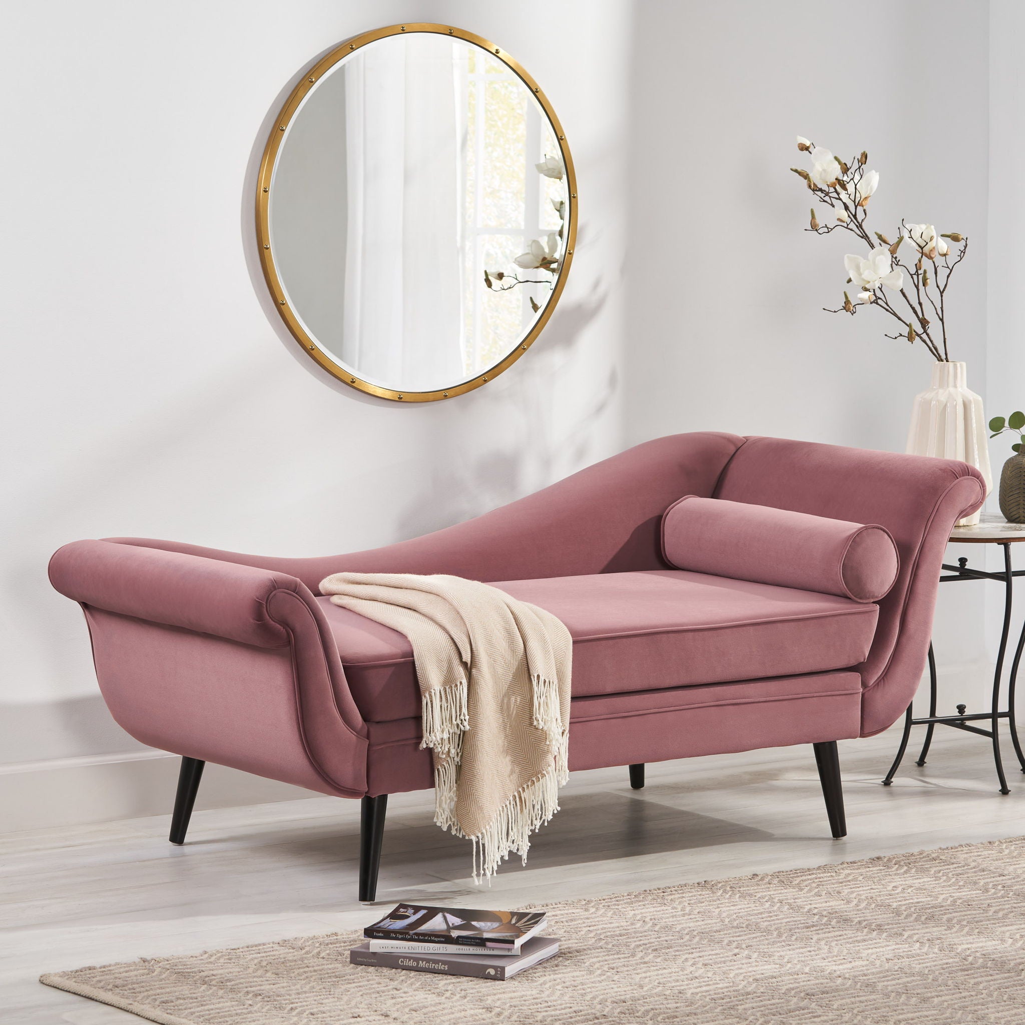 Auroral - Upholstered Chaise Lounge With Scrolled Arms And Tapered Legs
