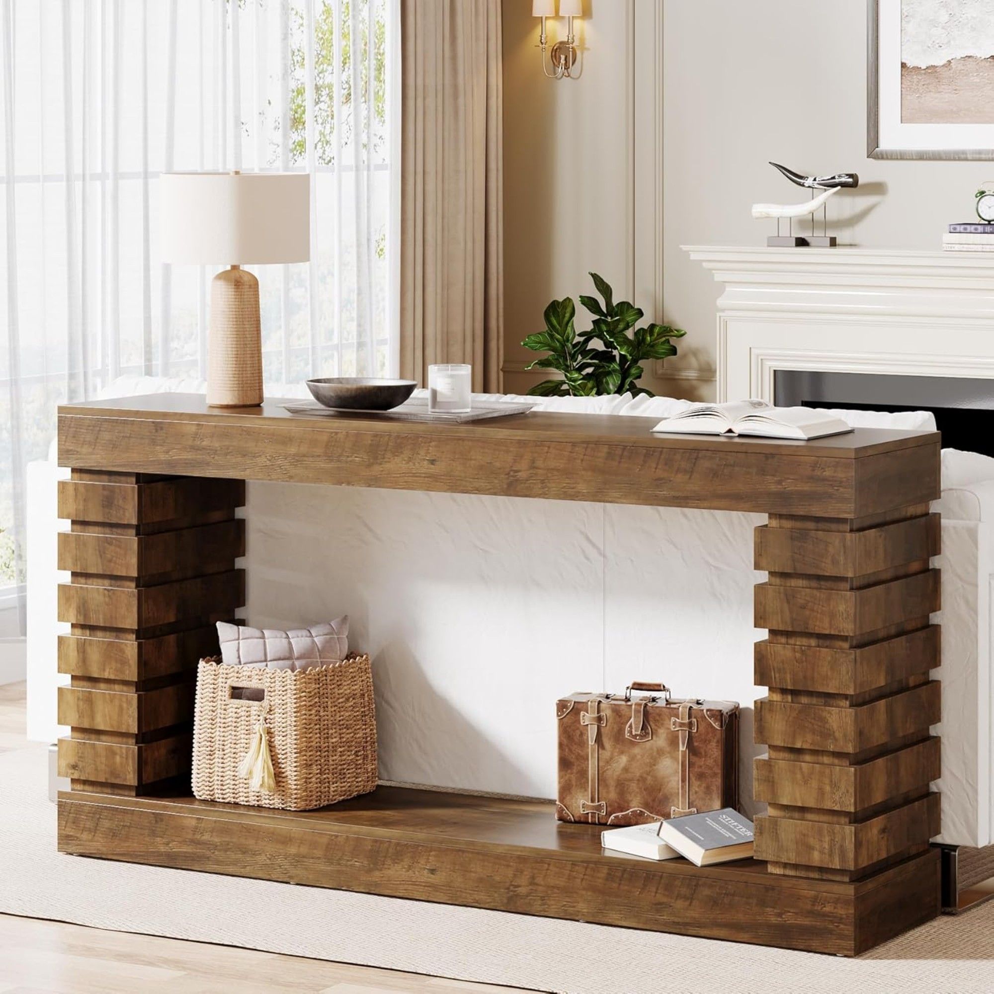 Narrow Console Table With Storage For Entryway - Brown