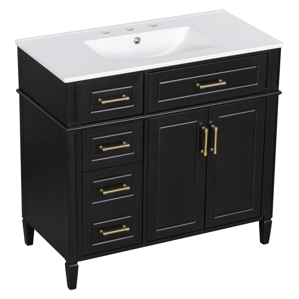 Bathroom Vanity With Sink, 4 Drawers, 2 Doors