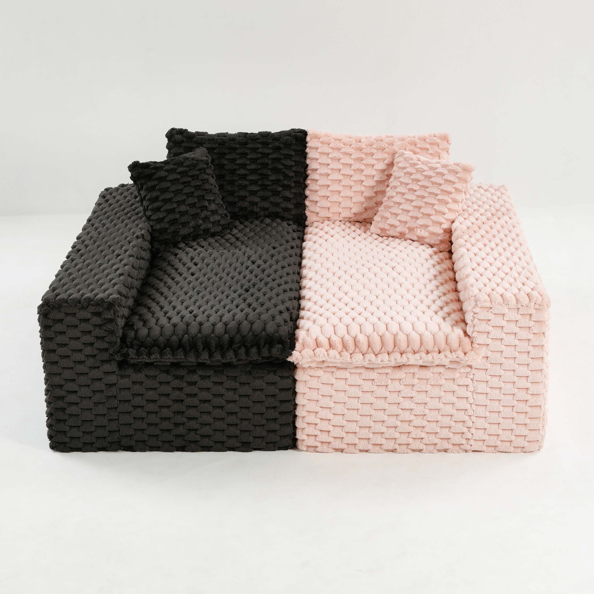 Multifunctional Sofa Pink Black, Fits 4 People