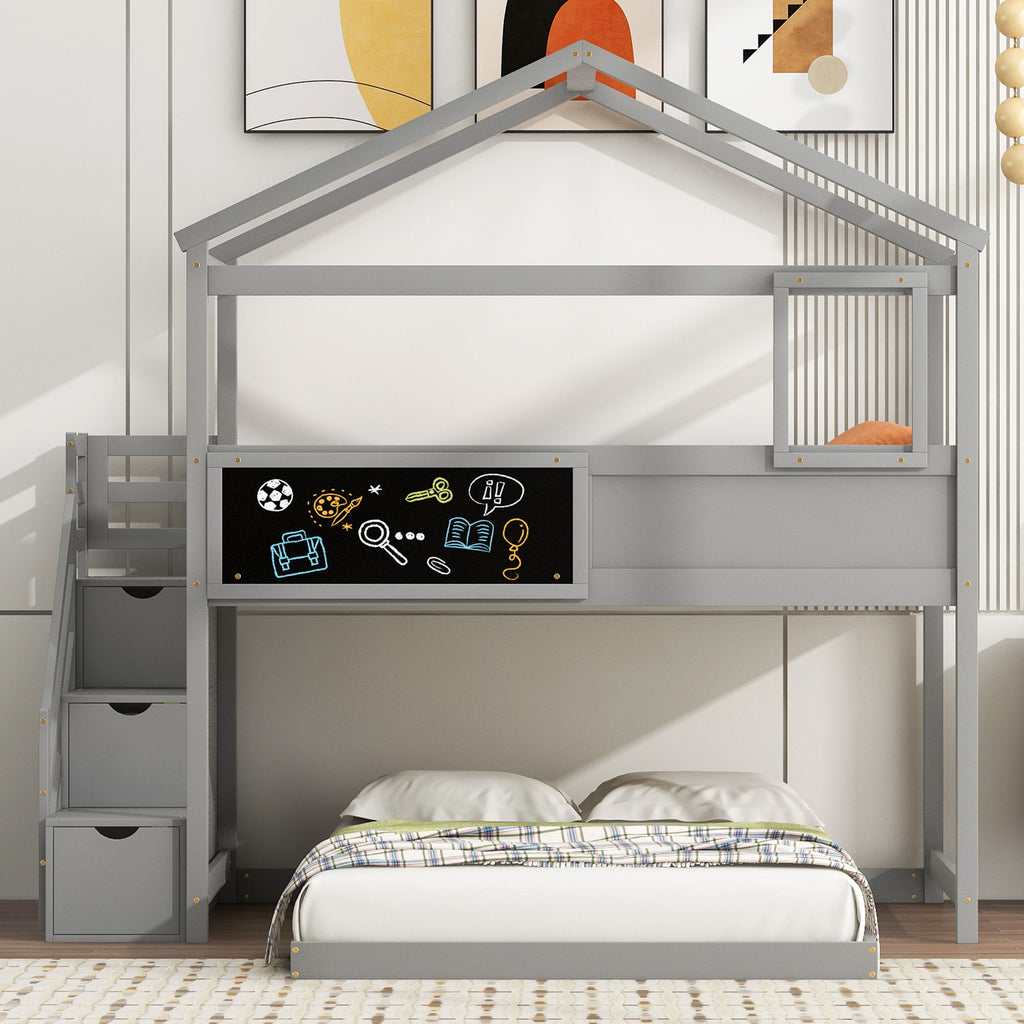 House Style Bunk Bed With Storage Staircase And board