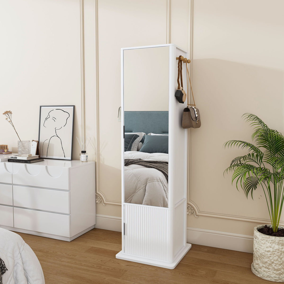 360° Rotating Makeup Cabinet With Full Length Mirror