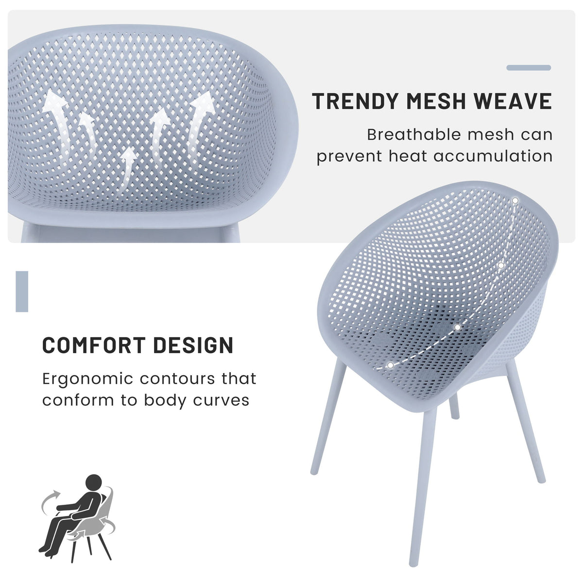 2 Piece Durable Single Chair With Hollow Out Design