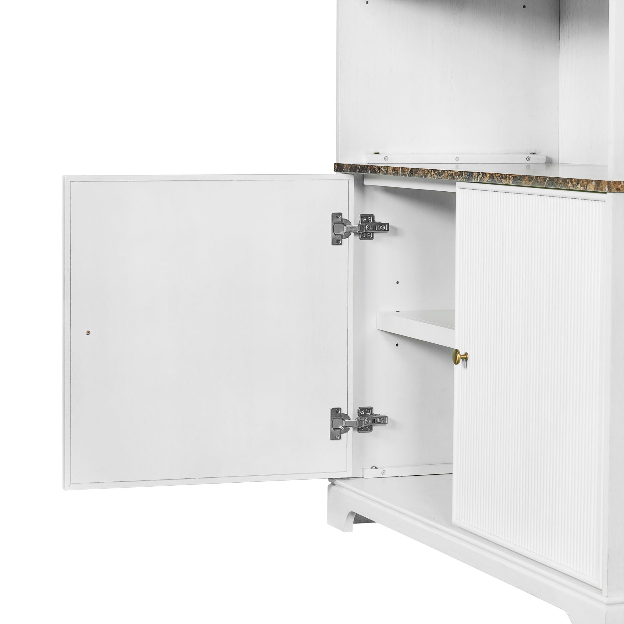 Tall Bookcase Storage Cabinet With 3 Open Shelves & Fluted Double Doors