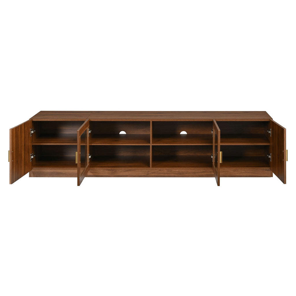 TV Stand, Media Console With Glass Doors And LED Lights, Adjustable Shelf Storage - Walnut
