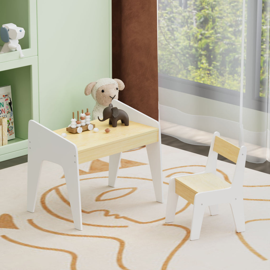 Table Set With 1 Chair, Children Study Table For Ages 2 - 8 - White
