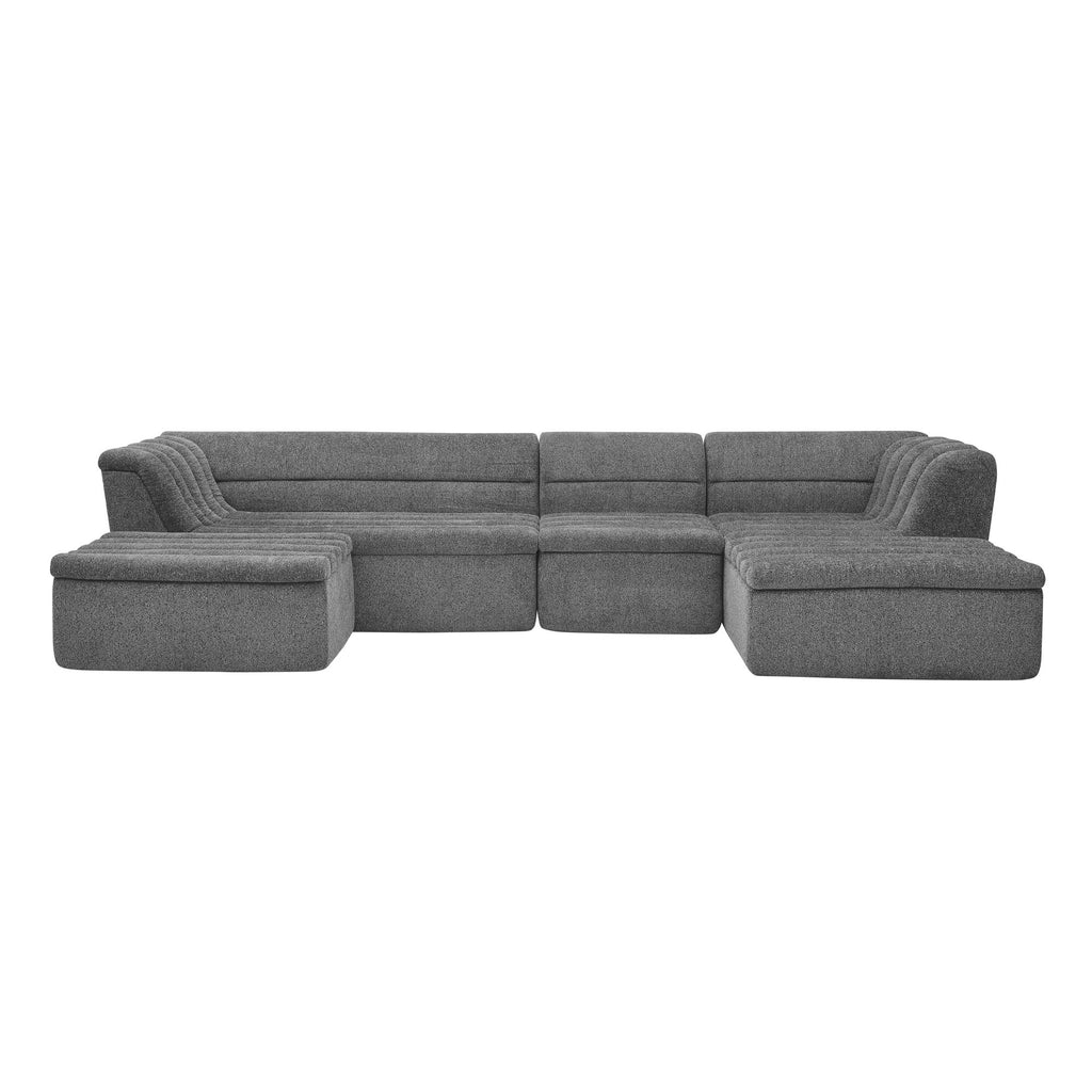 U-Shaped Modular Sectional Sofa With Chaise And Movable Ottoman With Wave-Shaped Armrest