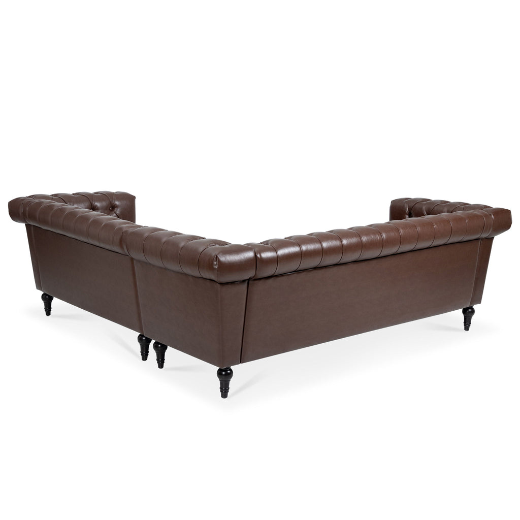 L Shaped Reversible Modern Chesterfield Sofa With Rolled Arms And Nailhead, 5 Seat Tufted Couch