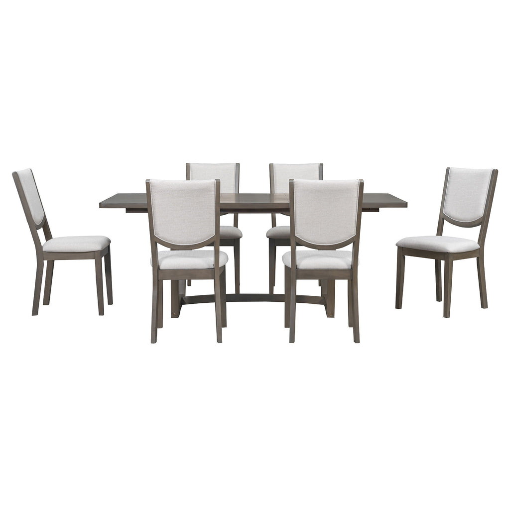 Rectangular Extendable Dining Table Set With 6 Upholstered Chairs