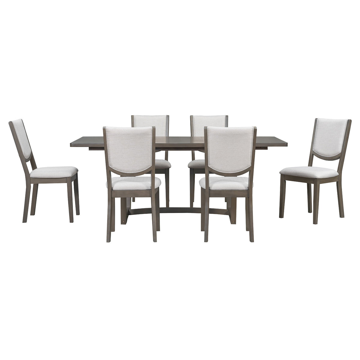 Rectangular Extendable Dining Table Set With 6 Upholstered Chairs