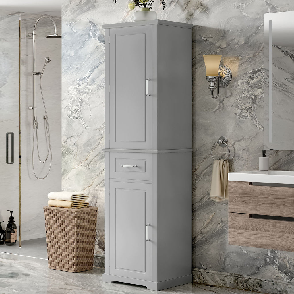 Tall Freestanding Bathroom Storage Cabinet With Adjustable Shelf, 2 Door Design