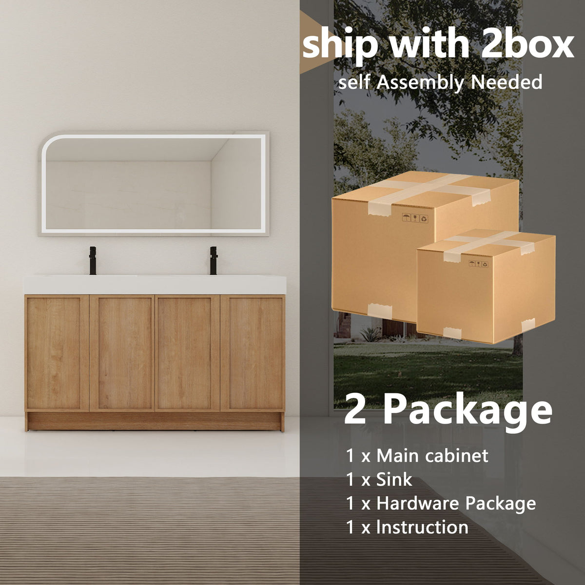 Freestanding Bathroom Vanity With Sink, Soft Close Doors
