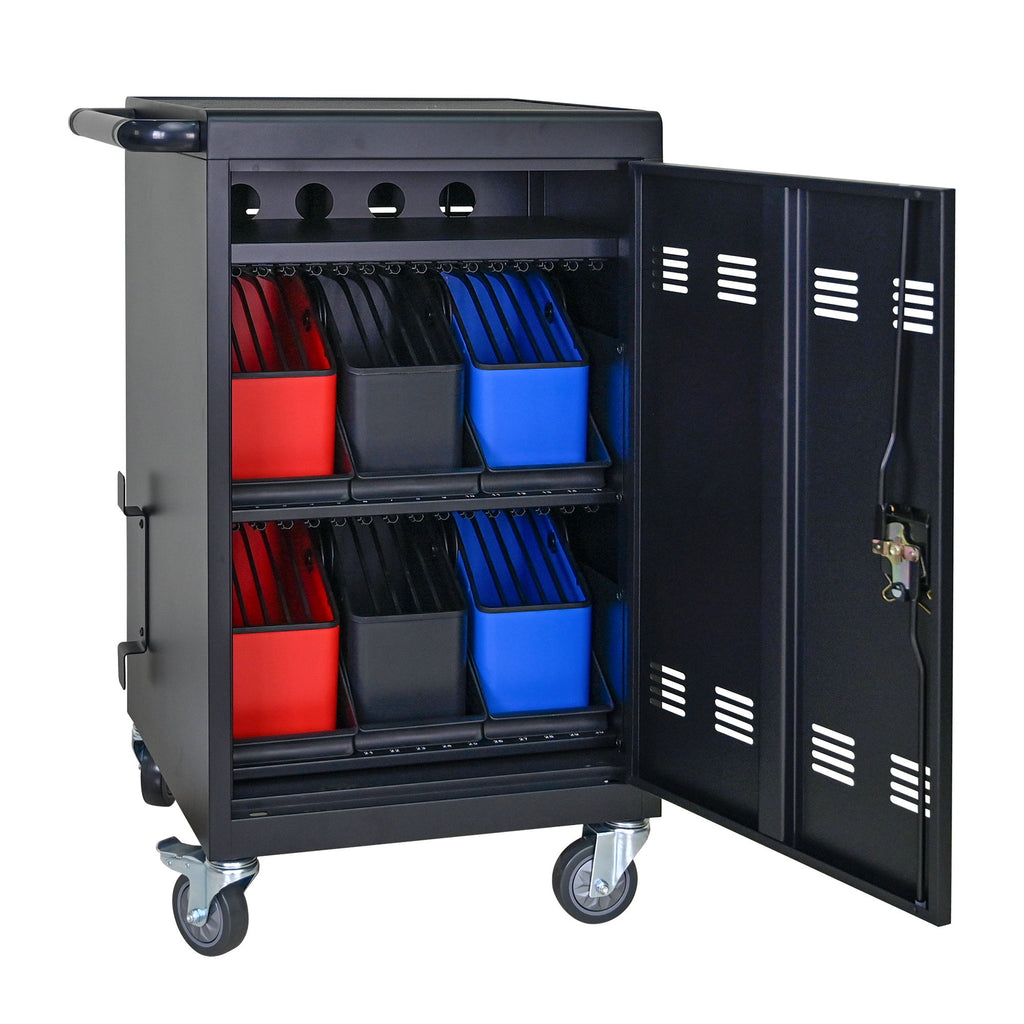 32 Bit Device Charging Trolley For Tablets And Laptops With Cable Management, Removable Doors - Matte Black