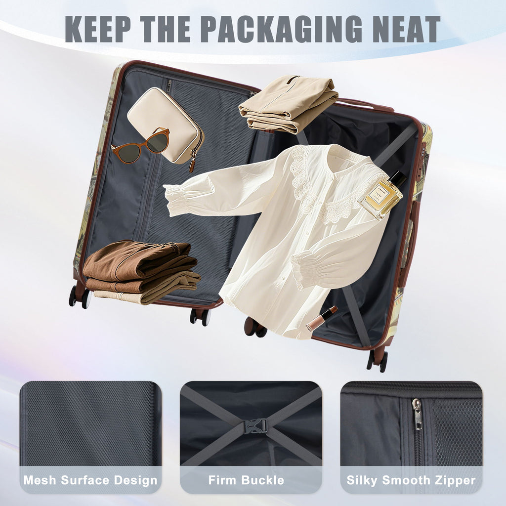 3 Piece Spinner Luggage Set 20" / 24" / 28" With Combination Lock And Silent Wheels - Black / Vintage