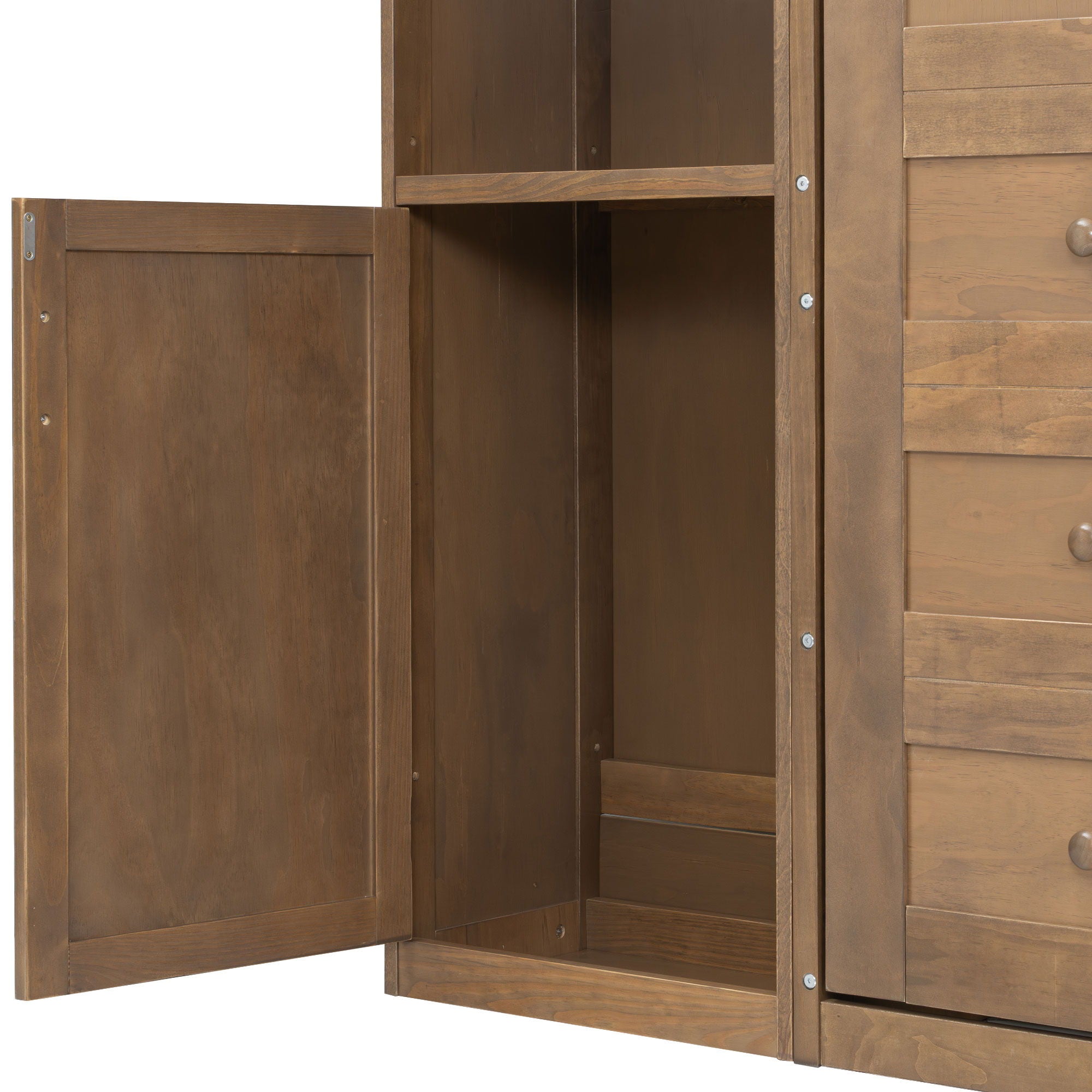 Queen Size Murphy Bed With Storage Shelves And Cabinets - Wood