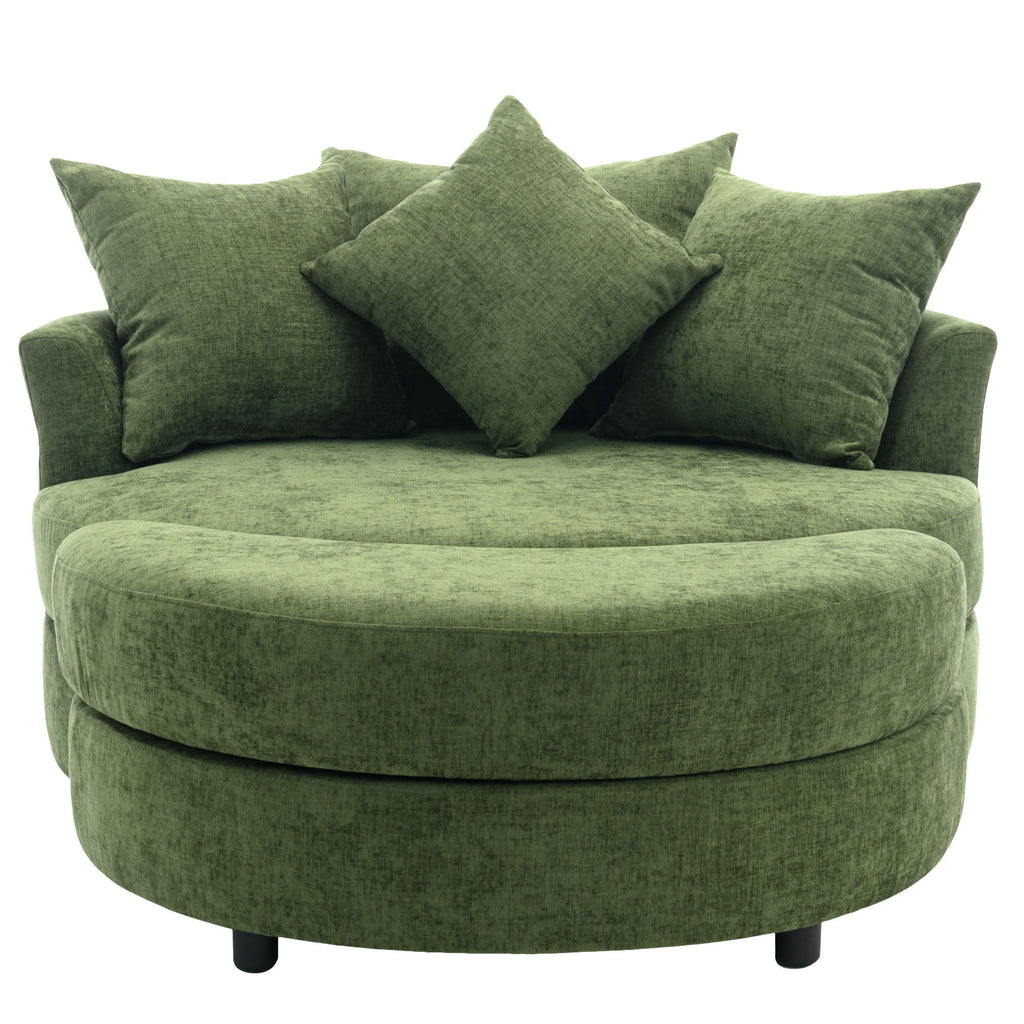 360° Swivel Accent Barrel Chair With Storage Ottoman & 4 Pillows, Modern Leisure Chair Round Accent For Living Room