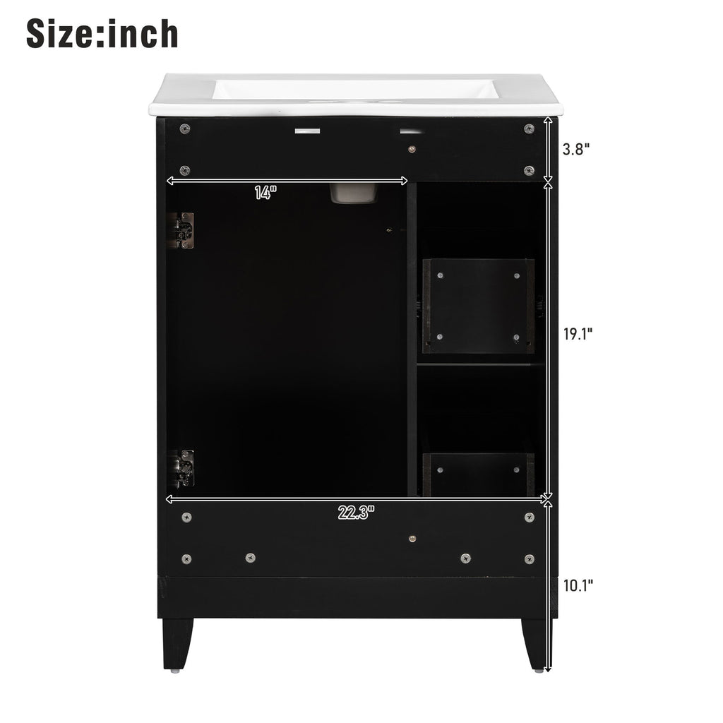 Transitional Style Bathroom Vanity Cabinet With Ceramic Sink
