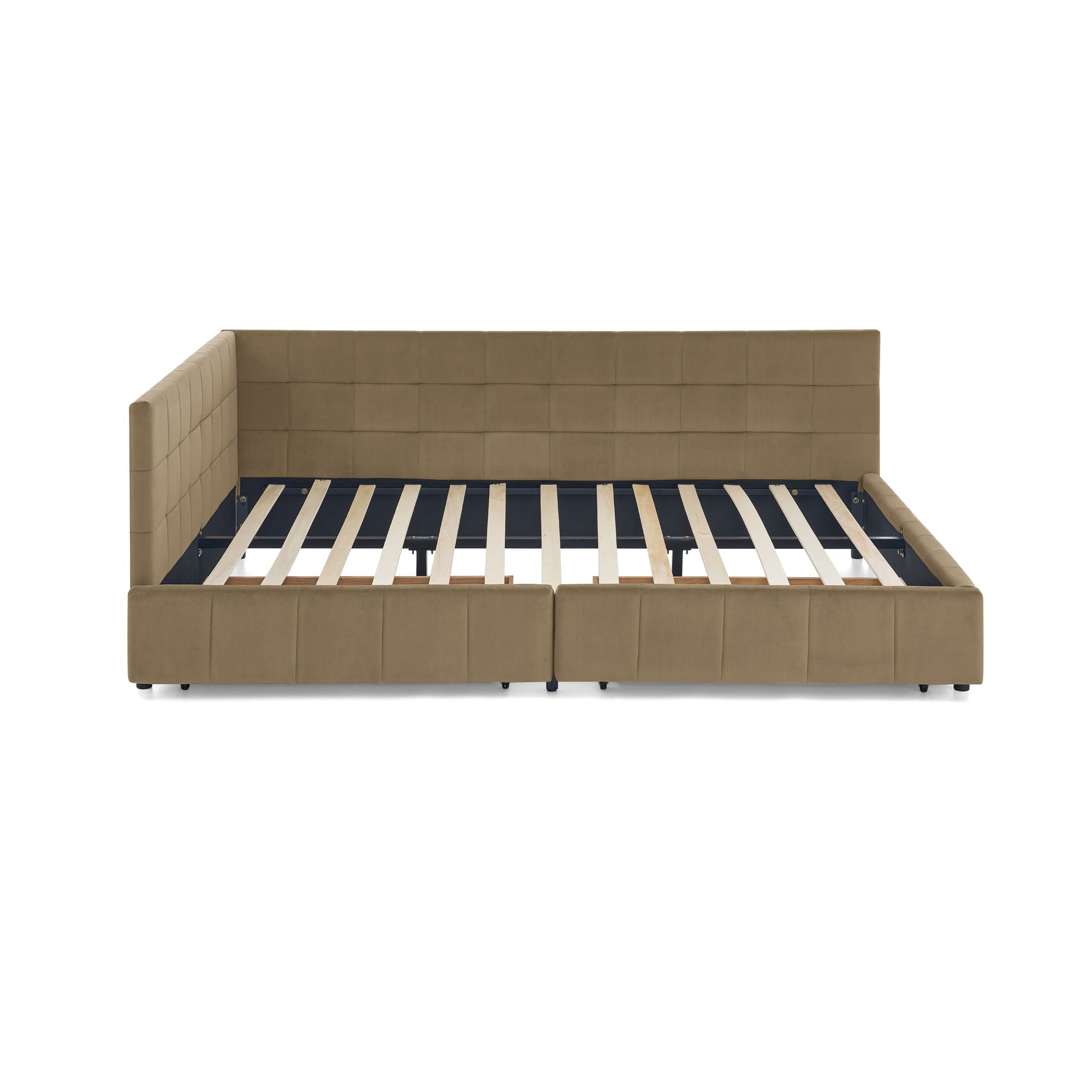 Storage Upholstered Tufted Bed Frame With Backrest And Armrests