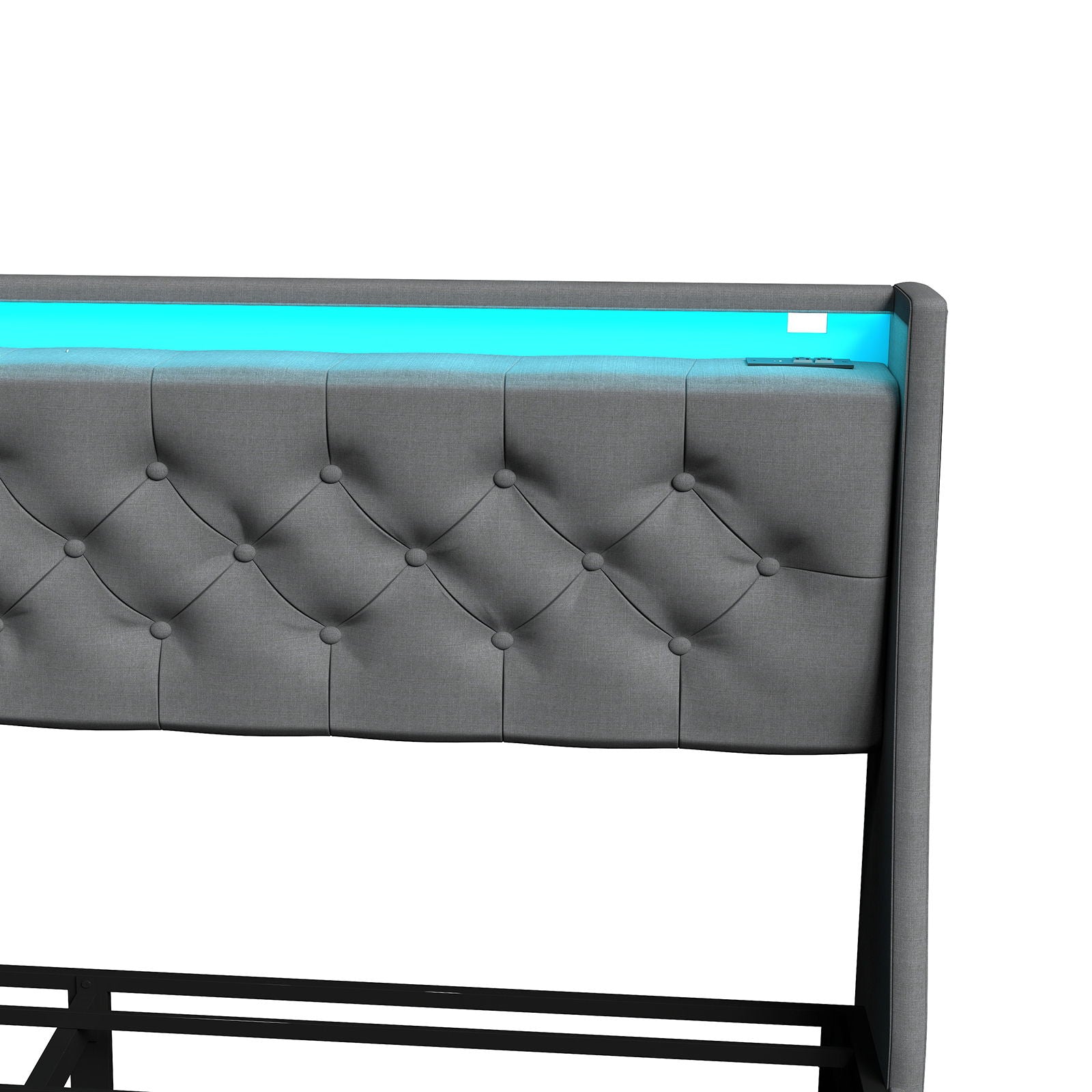 Floating Bed Frame With Rgb LED Light, 2 Storage Drawers & Headboard Shelf