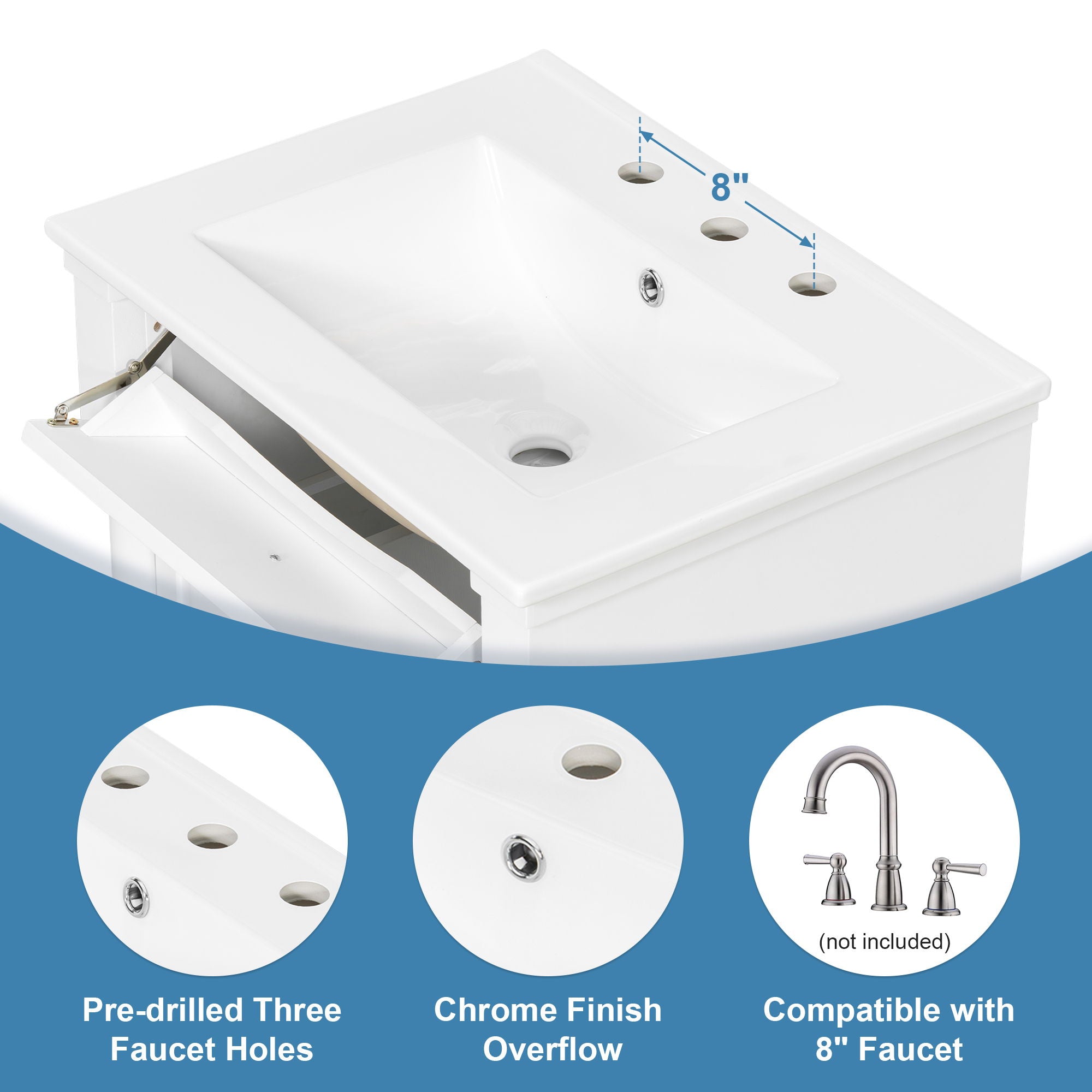 Freestanding Bathroom Vanity With Sink, Adjustable Shelf & Flip Drawer