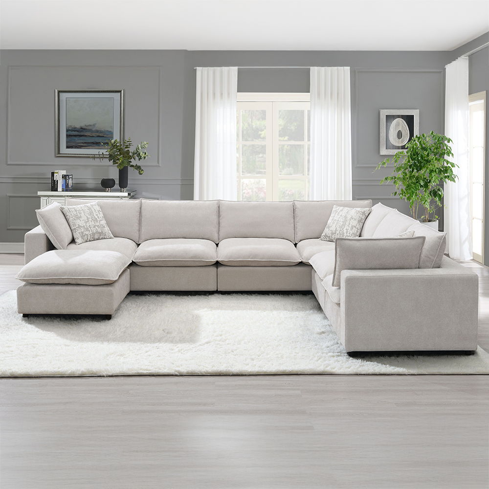 Marisa - Modular RF Loveseat With 2 Pillows - Beige Boucle