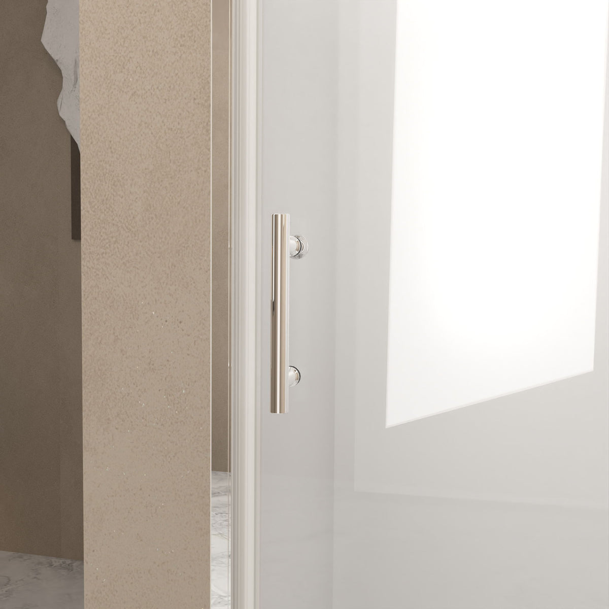 Shower Door With Explosion Proof Safety Film, Half Frame Design - Brushed Nickel