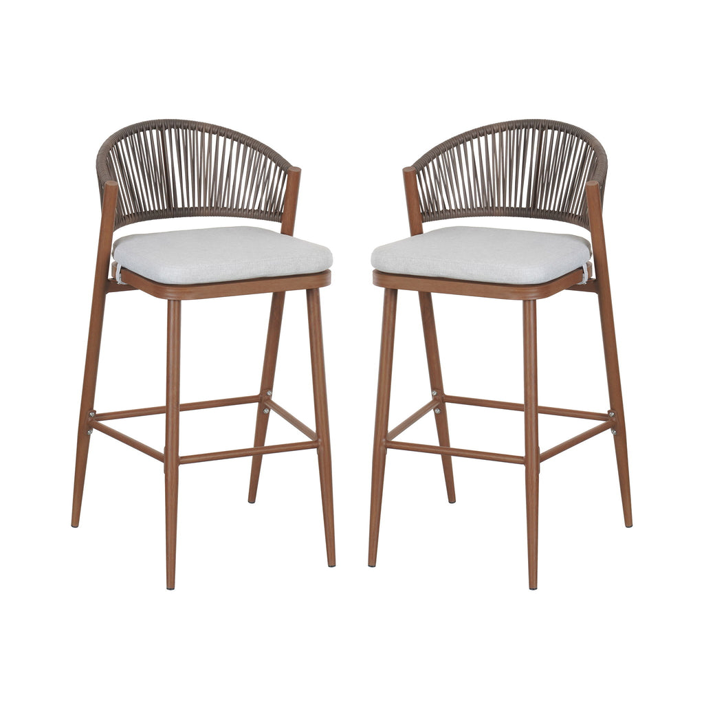 Outdoor Bar Height Metal Frame Counter Stools With Scallop Shaped Backrest & Water Resistant Cushions