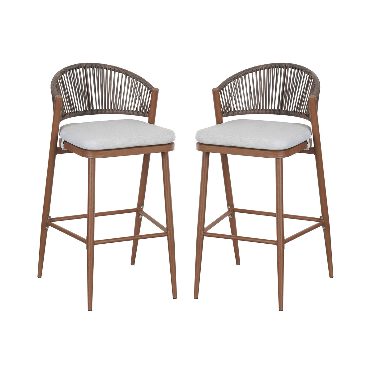 Outdoor Bar Height Metal Frame Counter Stools With Scallop Shaped Backrest & Water Resistant Cushions