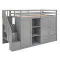 Loft Bed With 3 Shelves, 2 Wardrobes, 2 Drawers, Ladder Storage