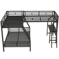 Twin Over Full Bunk Bed With Loft And Desk, L-Shaped Design For 3 Sleepers - Black