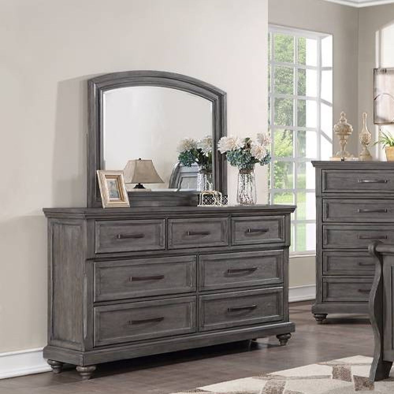 1 Piece Dresser With Handles And Unique Round Legs - Antique Gray