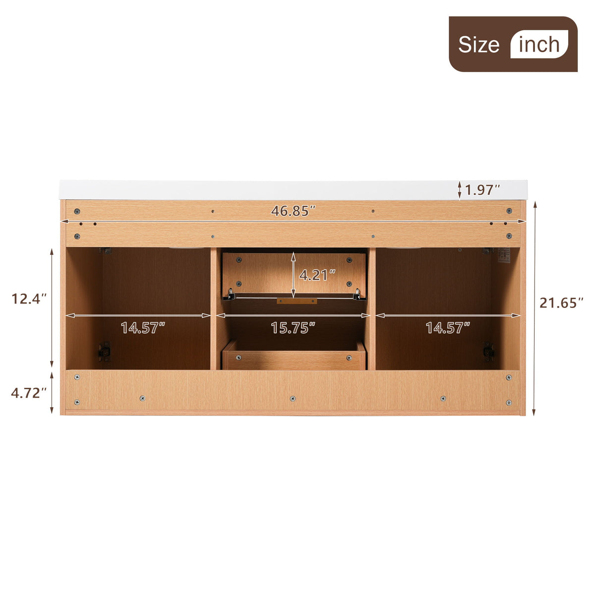 Double Sink Bathroom Vanity, Cabinet, Soft Close Doors, Divided Drawers, Wall Mounted Storage - Wood