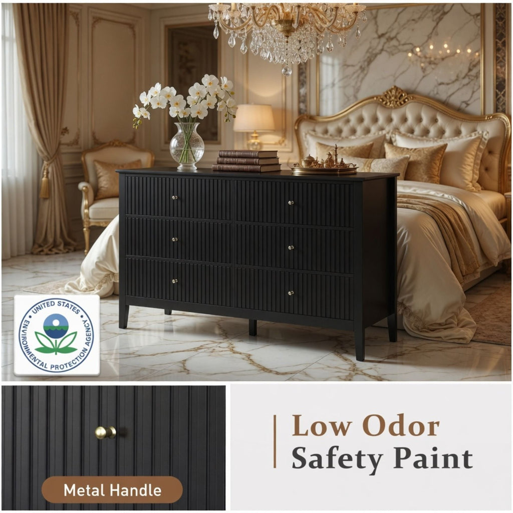 Modern 6 Drawer Fluted Dresser