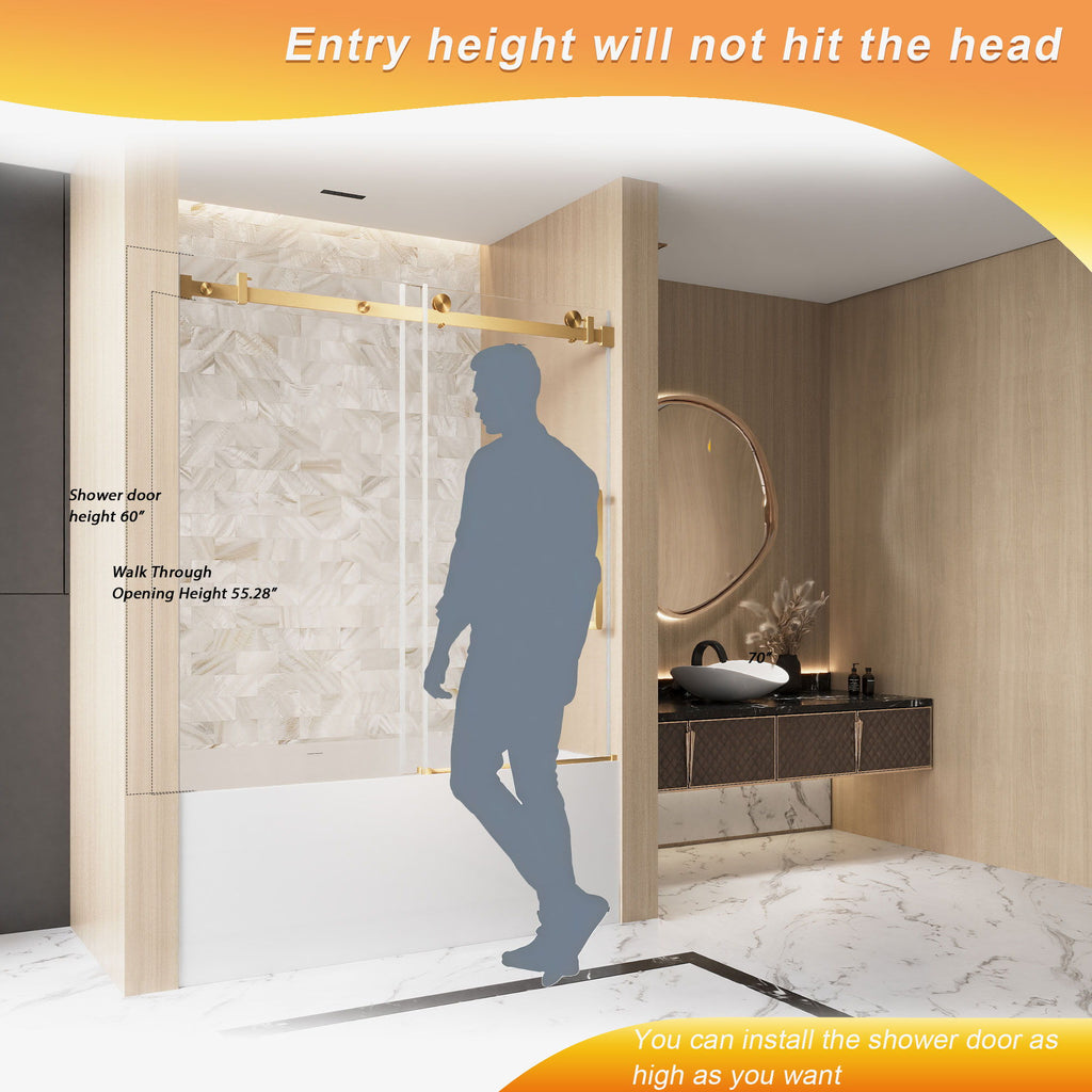 Frameless Single Sliding Shower Door With Handle And Square Tube Track