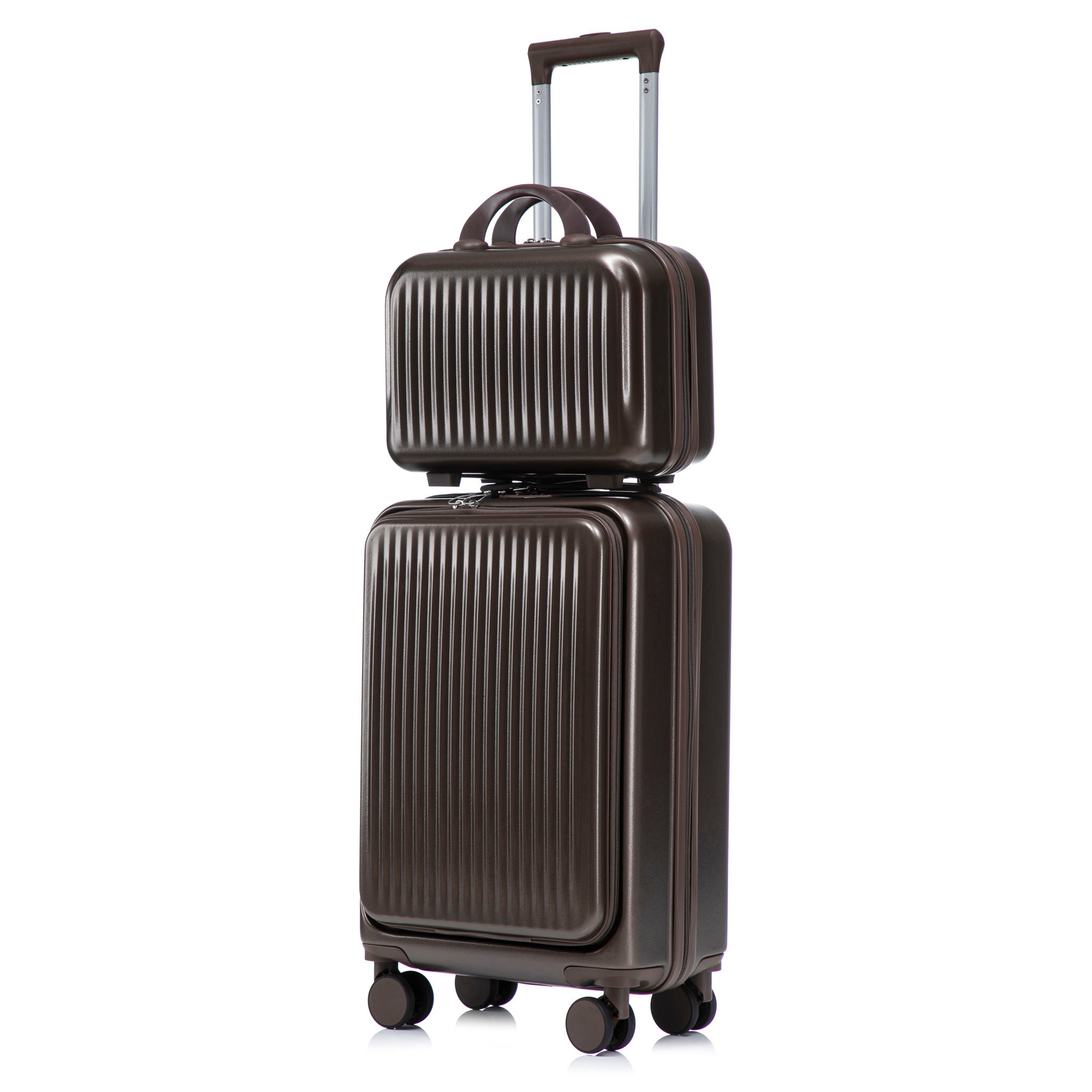 Luggage Set With Cosmetic Case, Combination Lock, Front Opening Design