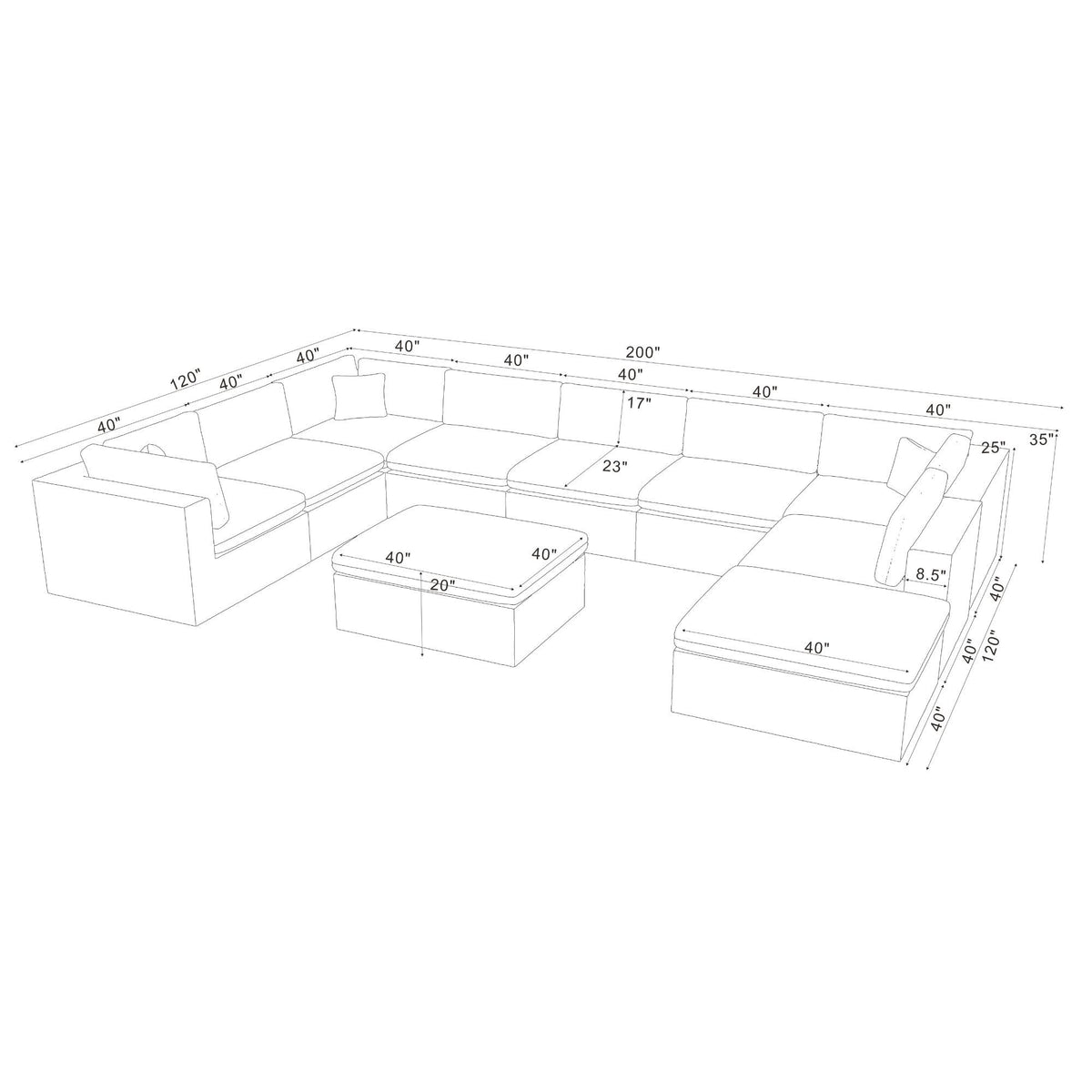 Custom Configuration Modular Sectional With Toss Pillows