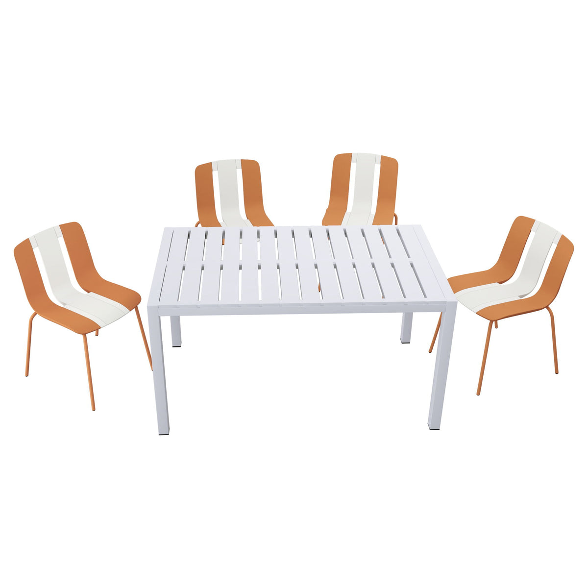4 Piece Set Of Modern Striped Color- Blocking Single Chairs With Long Table