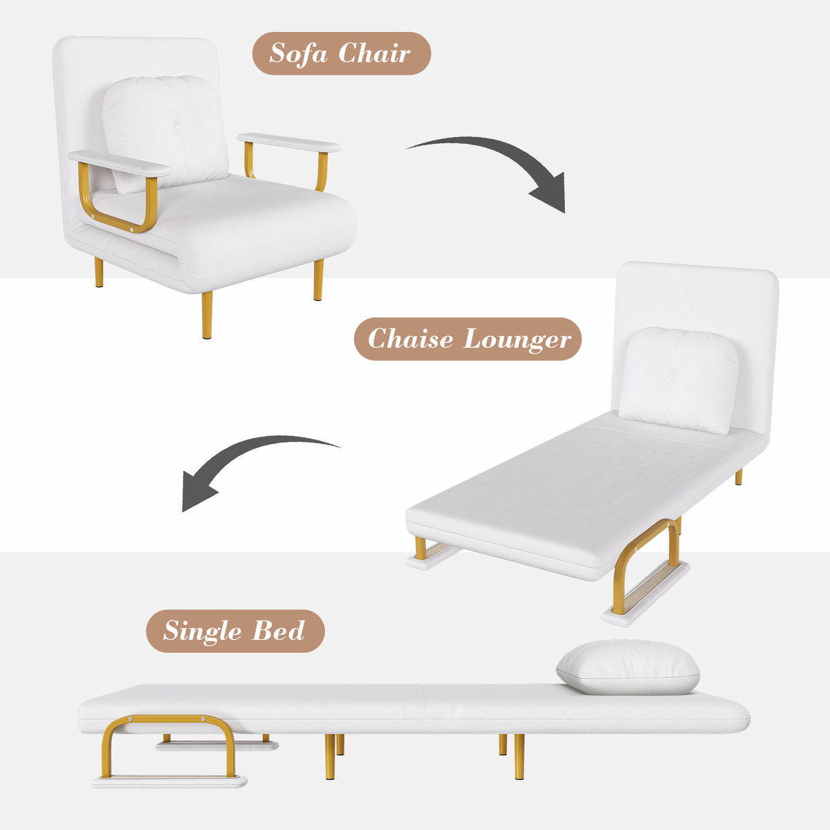 3 In 1 Convertible Folding Sofa Bed With Adjustable Backrest And Pillow