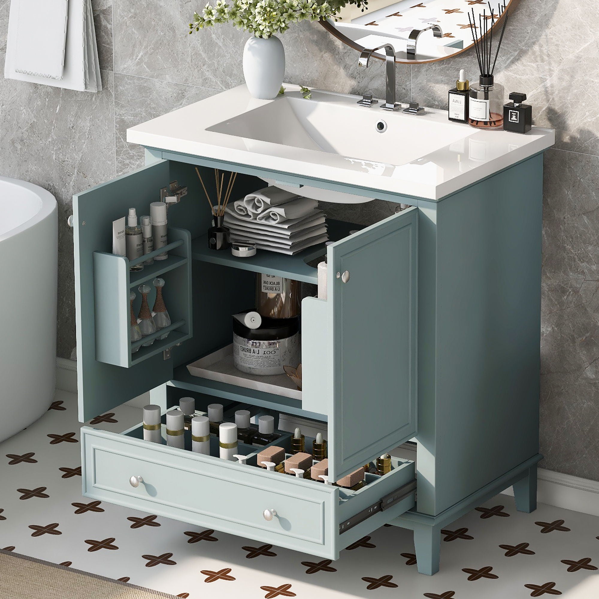 Modern Bathroom Vanity With Sink Combo, Doors And Drawer