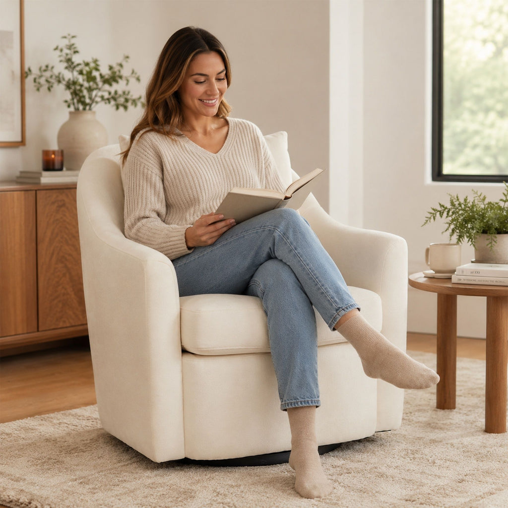 Upholstered Barrel Lounge Chair With Soft Cushioned Seat And Frame - White