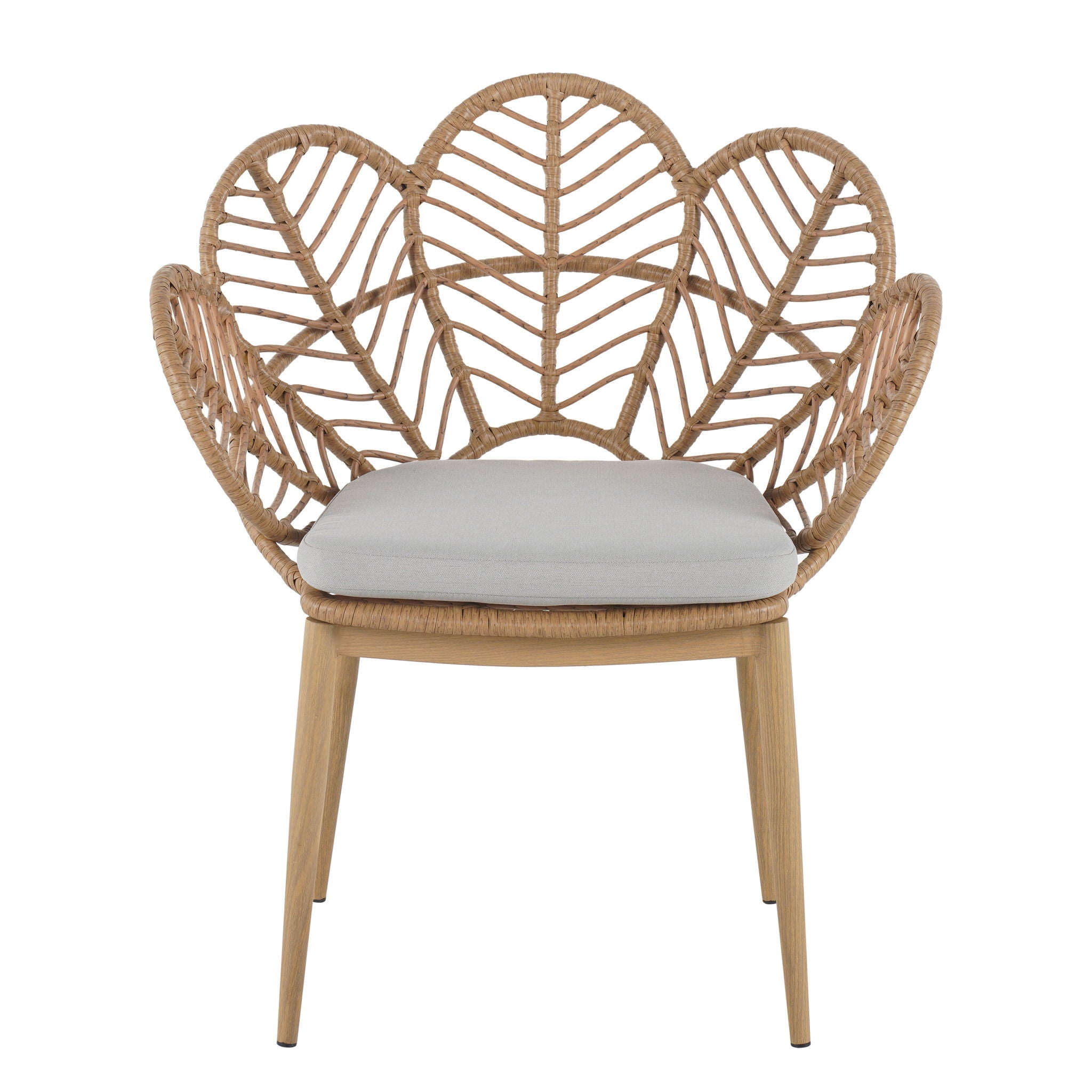 Kirk - Outdoor Patio 7 Pieces Chat Set With Wicker Chairs Cushions & Table - Beige / Light Brown / Teak