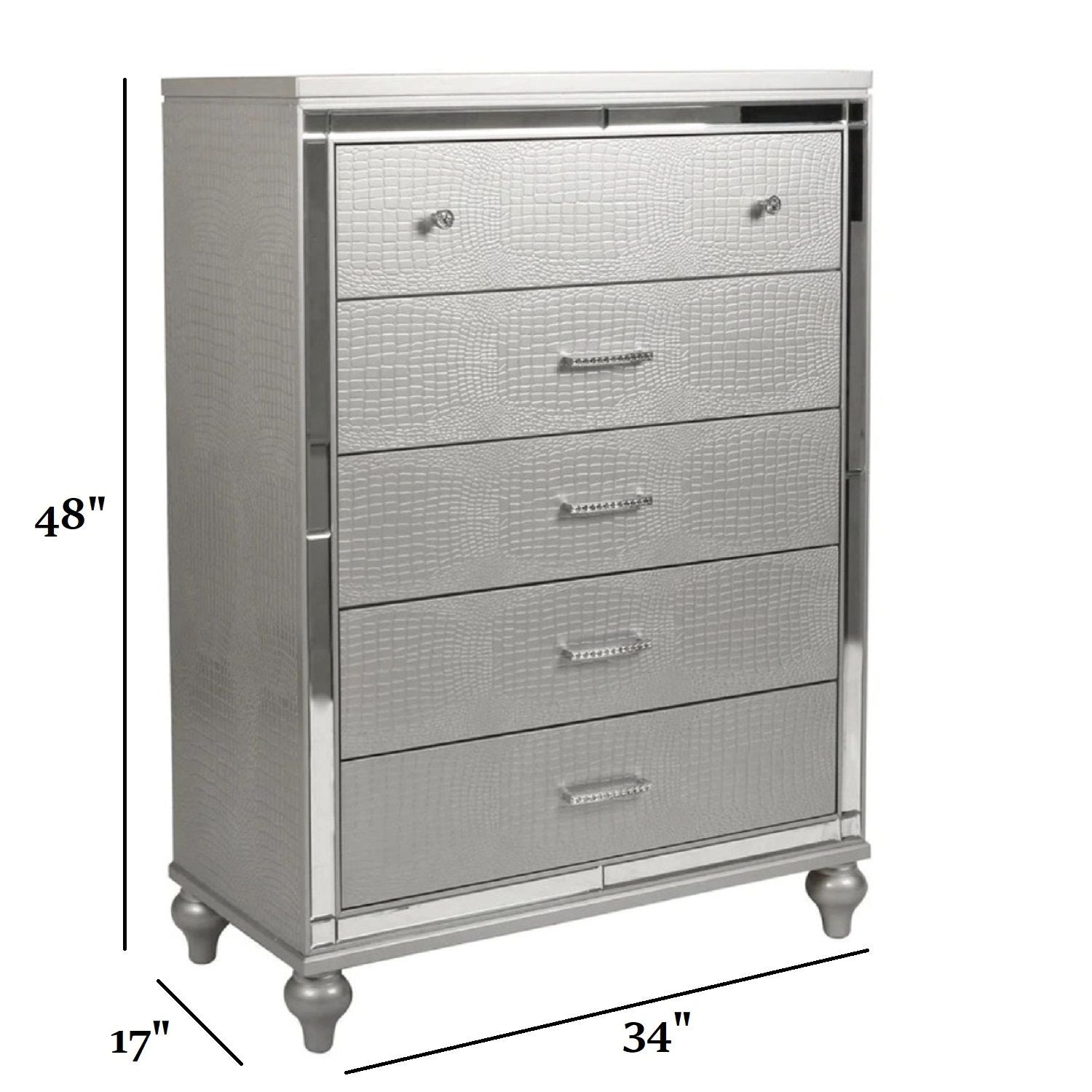 1 Piece Chest With 5 Drawers Snake Skin Bedroom Furniture - Silver