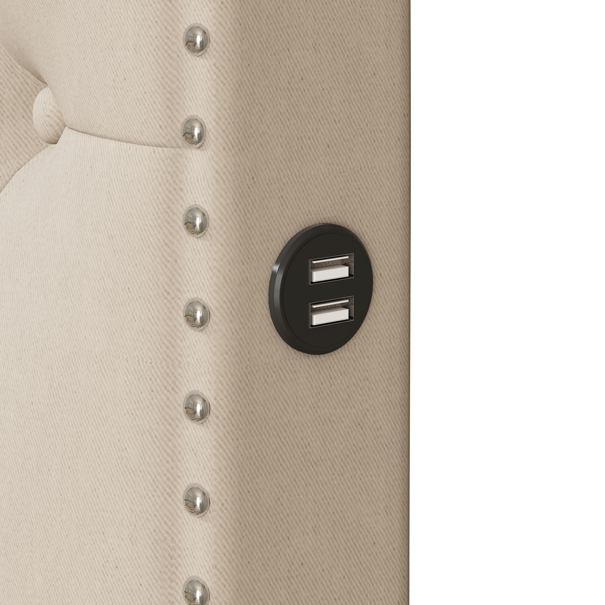 Upholstered Platform Bed With Trundle And 2 Sets Of USB Ports On Each Side, Fabric