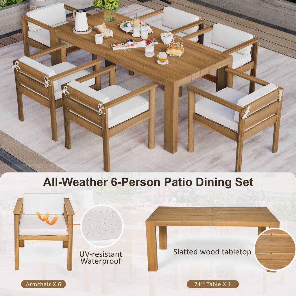 Rustic Patio Dining Set For 6 With Removable Cushions